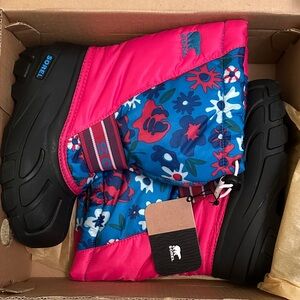 Sorel Youth Bright Pink and Blue Floral Boots